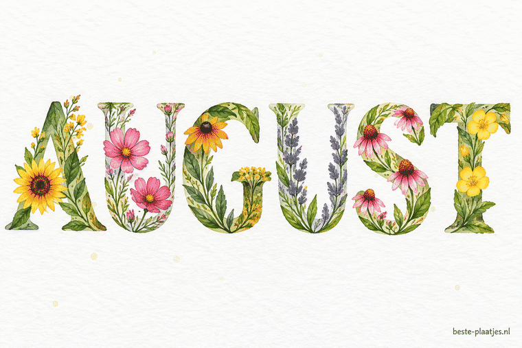 Aquarelbloemen vullen grote letters op wit papier.