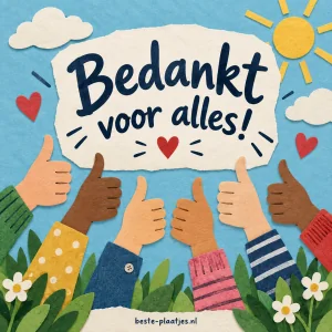 Verschillende handen steken een duim op onder een bedankwens.