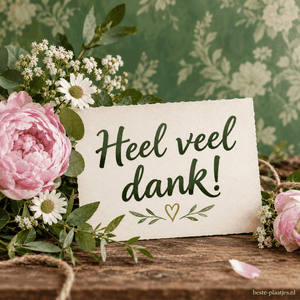 Roze bloemen en madeliefjes omlijsten een warme dankjewelkaart.