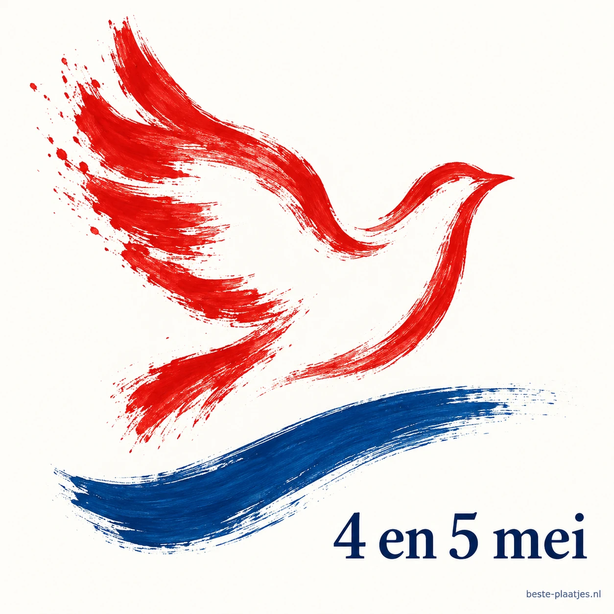 Een rode penseelduif staat boven een blauwe penseelstreek op een witte kaart.