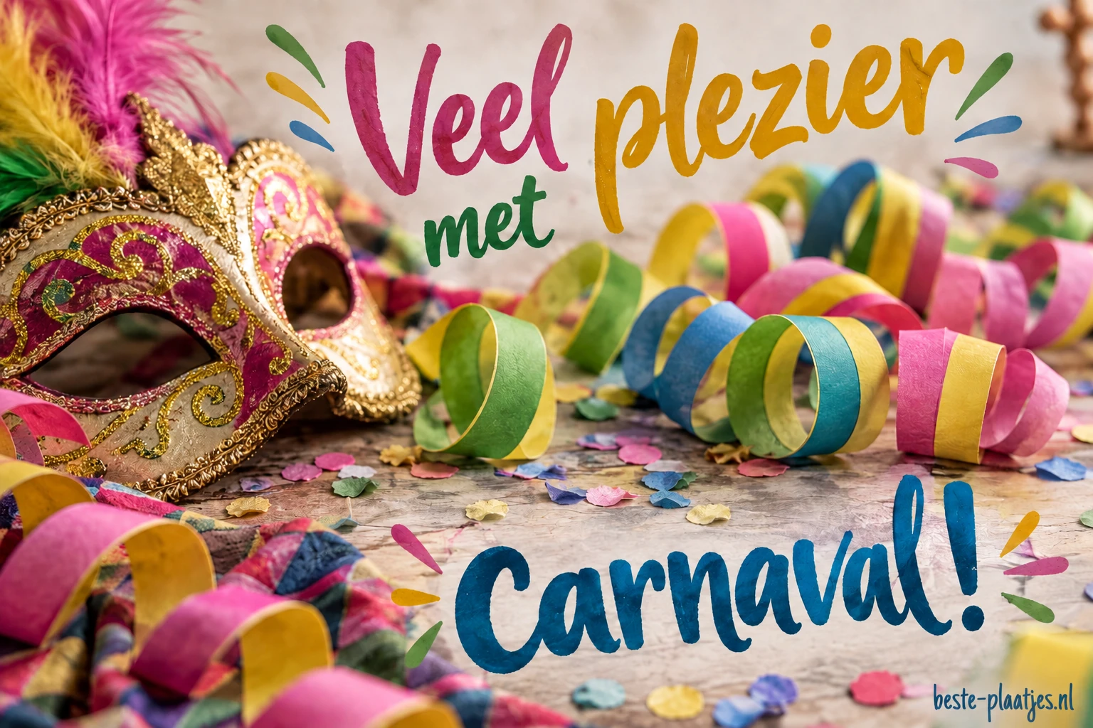 Een wirwar van kleurrijke papieren serpentines vult de kaart.