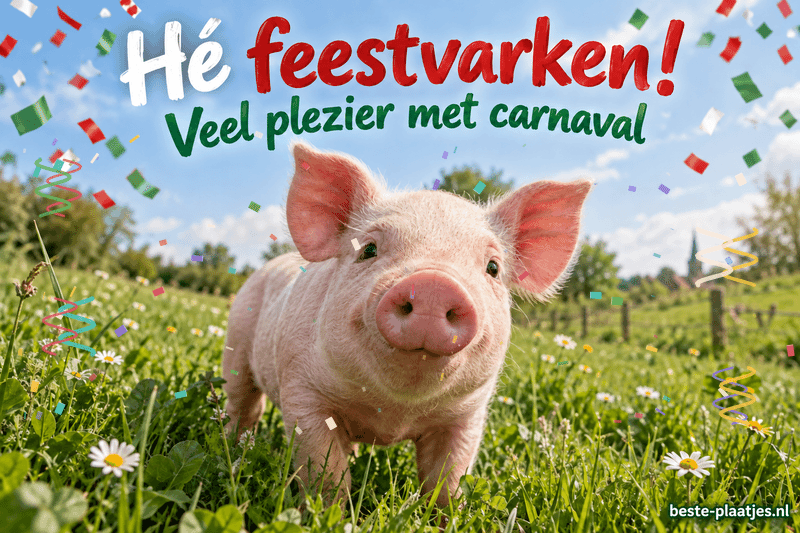 Een jong varken kijkt vrolijk uit het groene gras.
