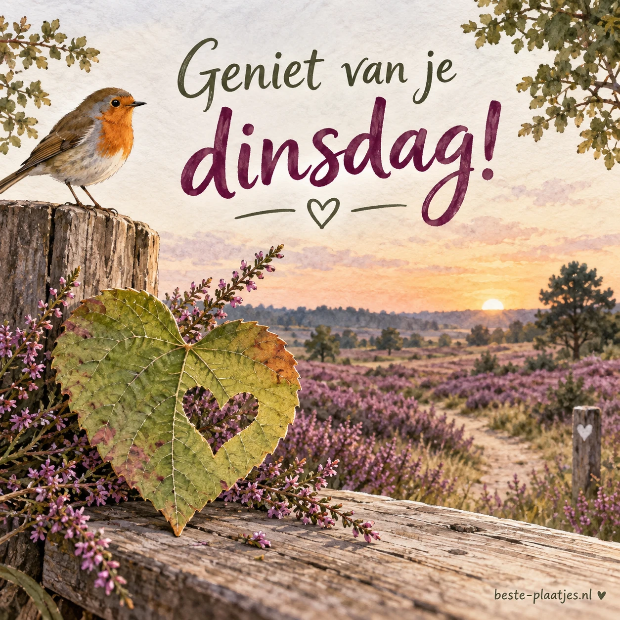 Sfeervolle herfsttinten en een hartvormig blad vieren warme liefde en fijne dinsdagenergie.