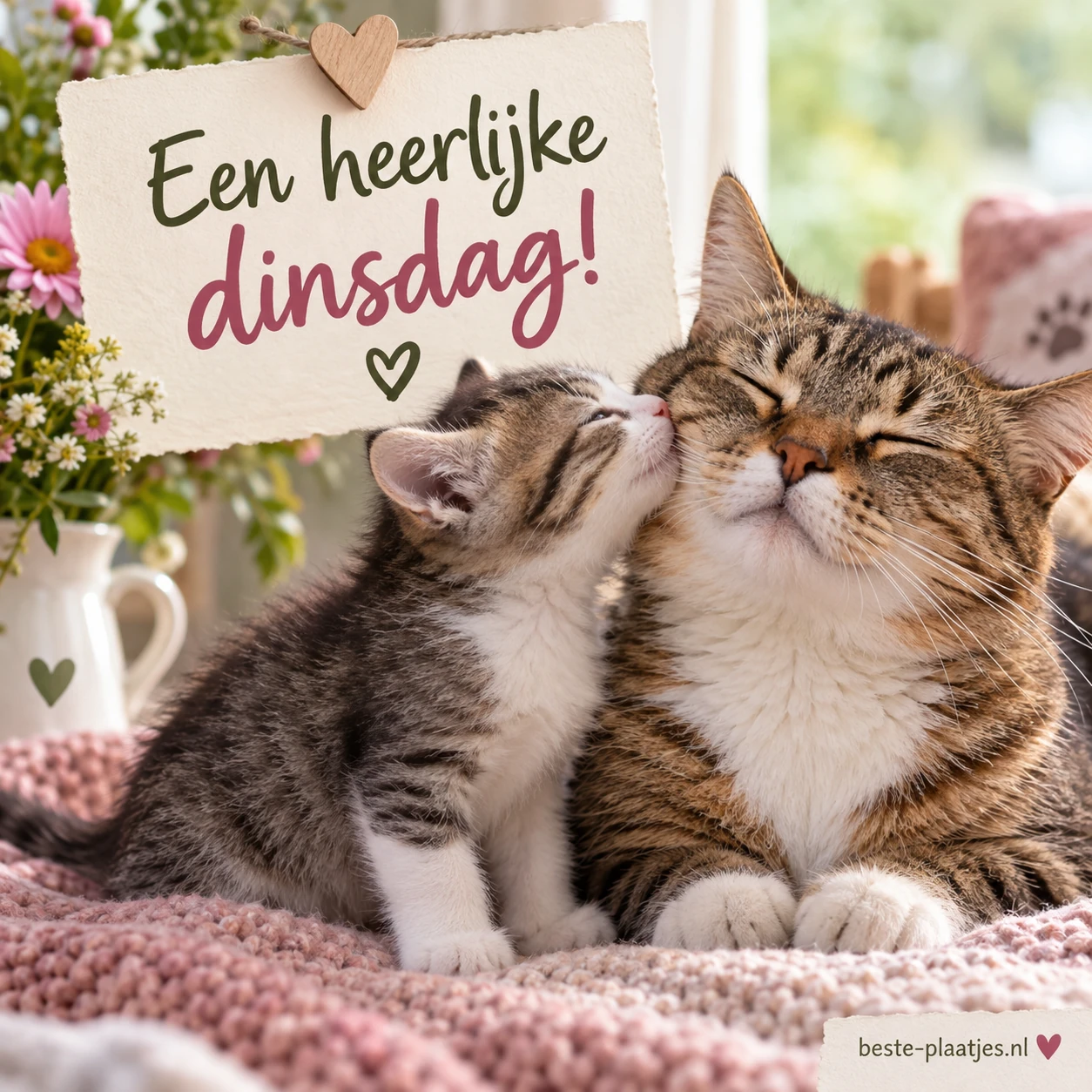 Een kitten geeft een kus aan een volwassen kat. Een kitten geeft een kus aan een volwassen kat.