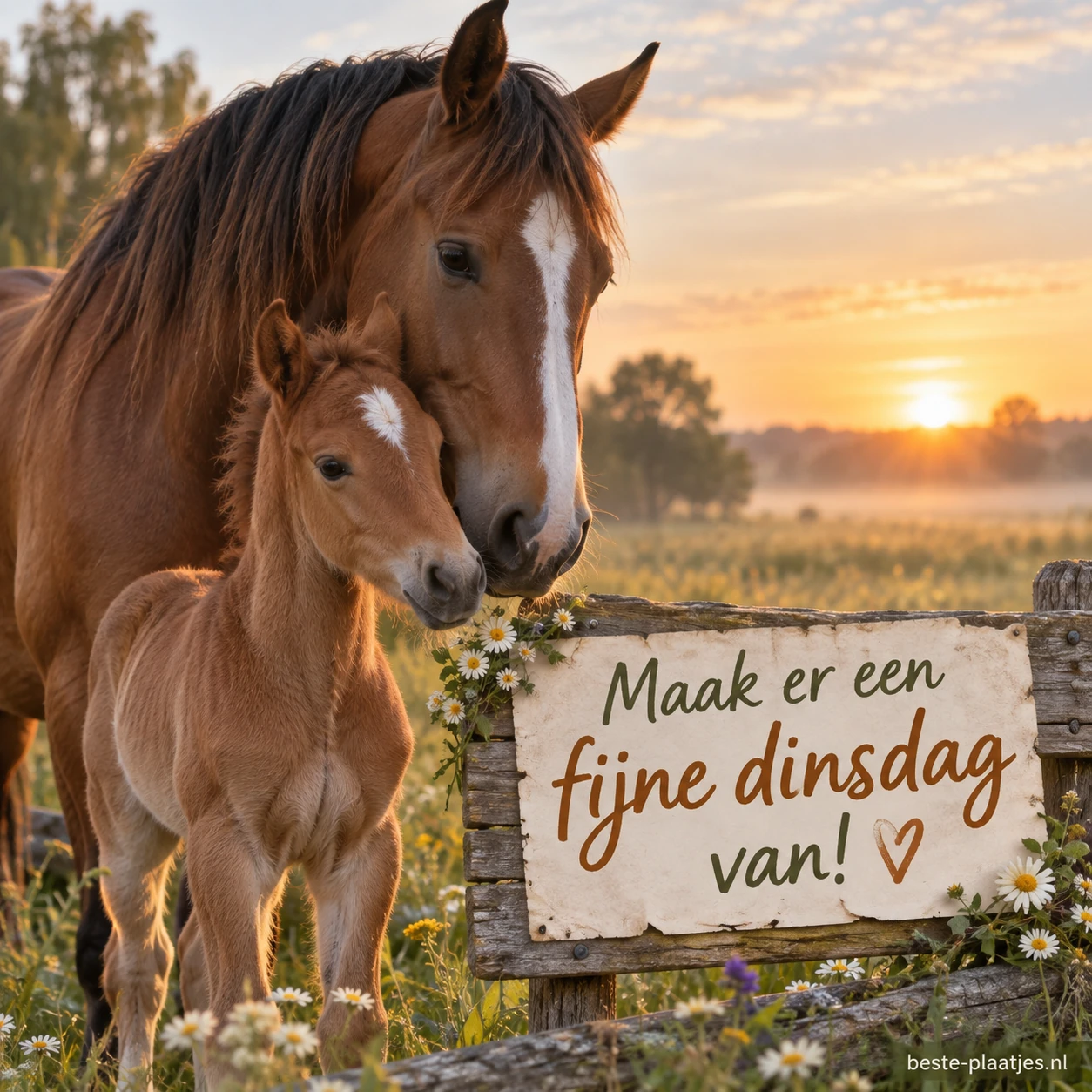 Twee paarden, een veulen en een volwassen paard. Twee paarden, een veulen en een volwassen paard.