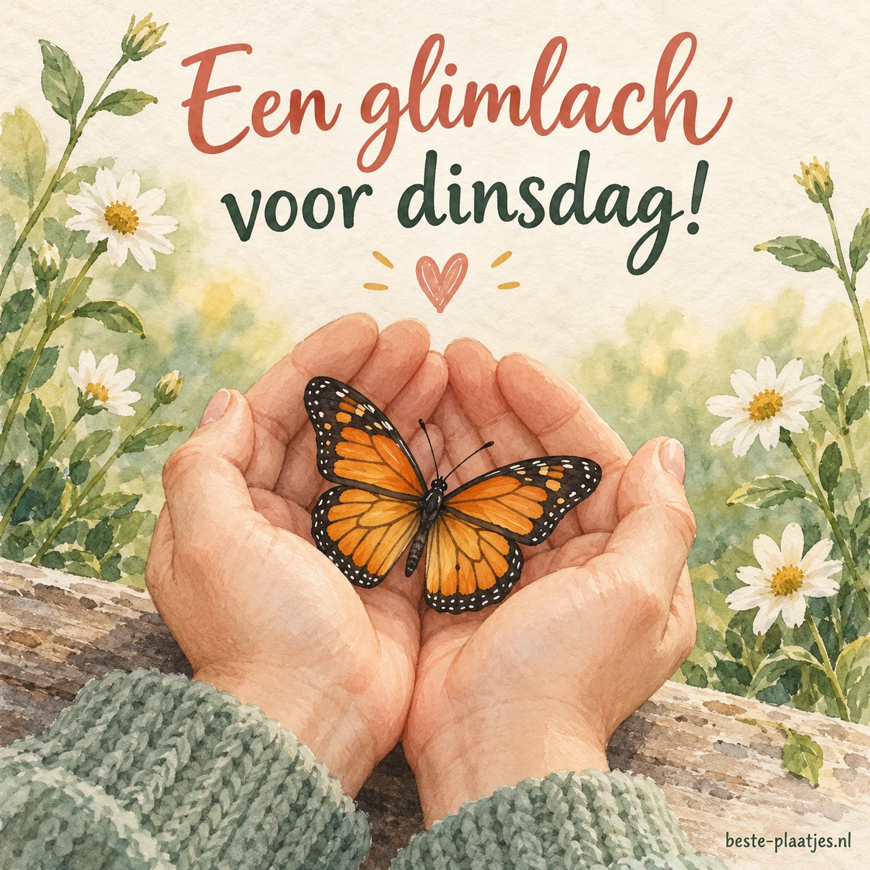 Twee handen houden een vlinder vast. Twee handen houden een vlinder vast.