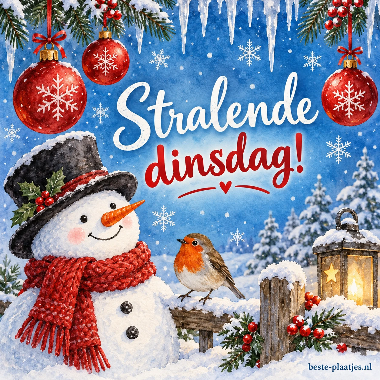Glanzende kerstballen en sneeuw brengen een warme winterse sfeer. Glanzende kerstballen en sneeuw brengen een warme winterse sfeer.