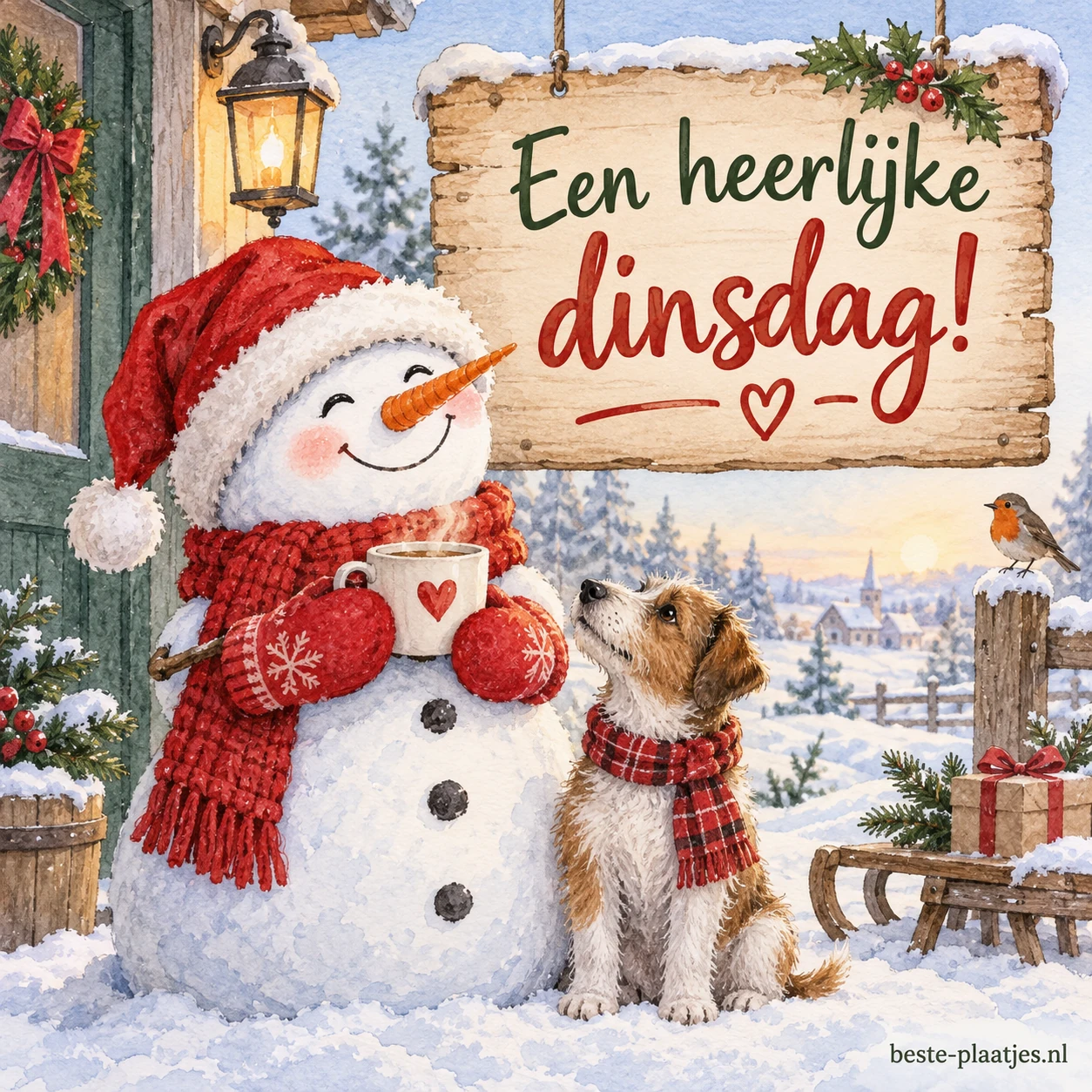 Vrolijke sneeuwman met kerstmuts voor een fijne dinsdag. Vrolijke sneeuwman met kerstmuts voor een fijne dinsdag.