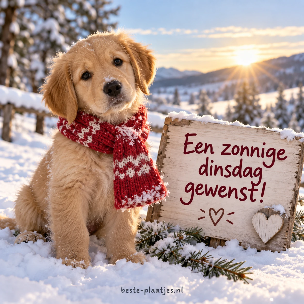 Een schattige puppy zit in de sneeuw. Een schattige puppy zit in de sneeuw.