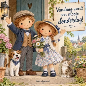 Twee poppen begroeten de dag gekleed in nette kleding.