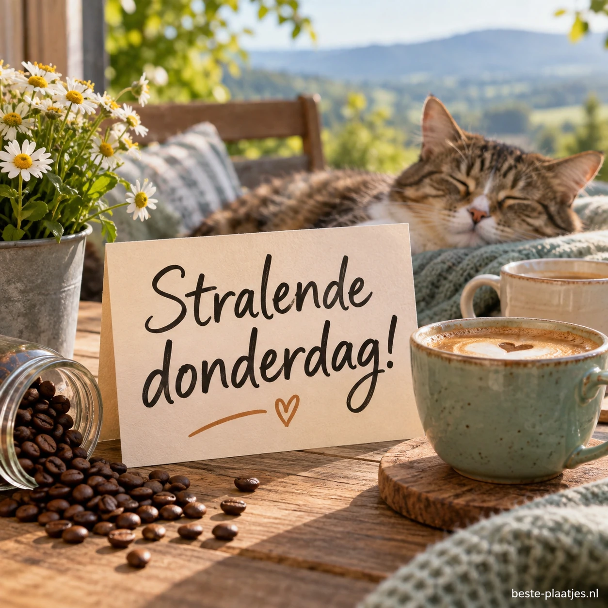 Een warme kop koffie brengt rust en een glimlach op deze mooie dag.