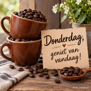 Twee stapels bruine kopjes gevuld met koffiebonen.