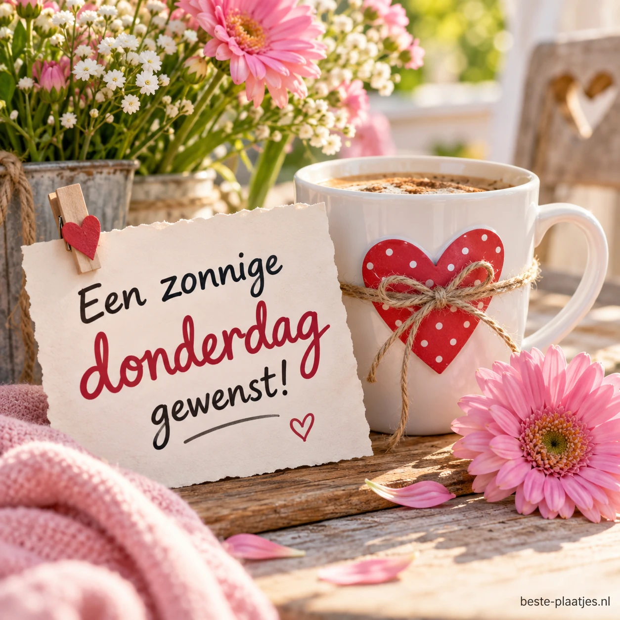 Een romantisch stil leven met een hartje en frisse bloemen.