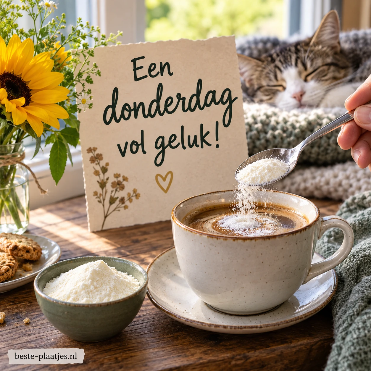 Een kop koffie met melkpoeder.