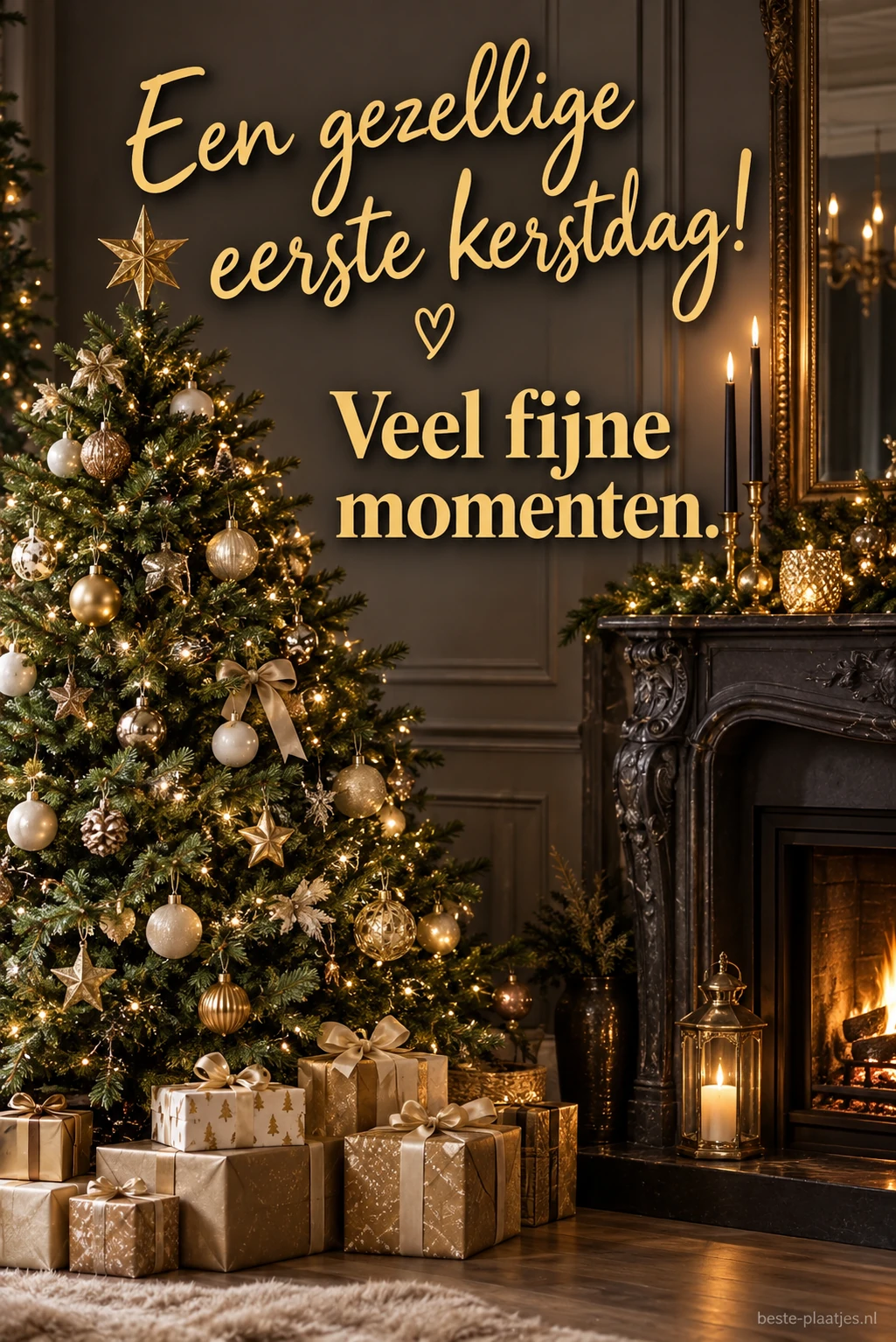 Een kerstboom in een donkere kamer brengt een warme wens voor eerste kerstdag.