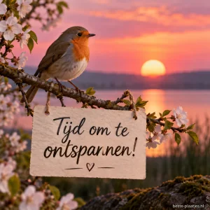 Vogel op tak tegen roze zonsondergang.