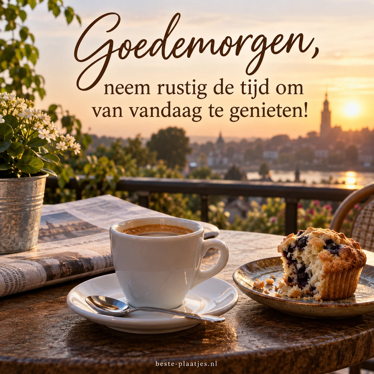 Koffie, een muffin en een krant zorgen voor een kalm begin van de dag.