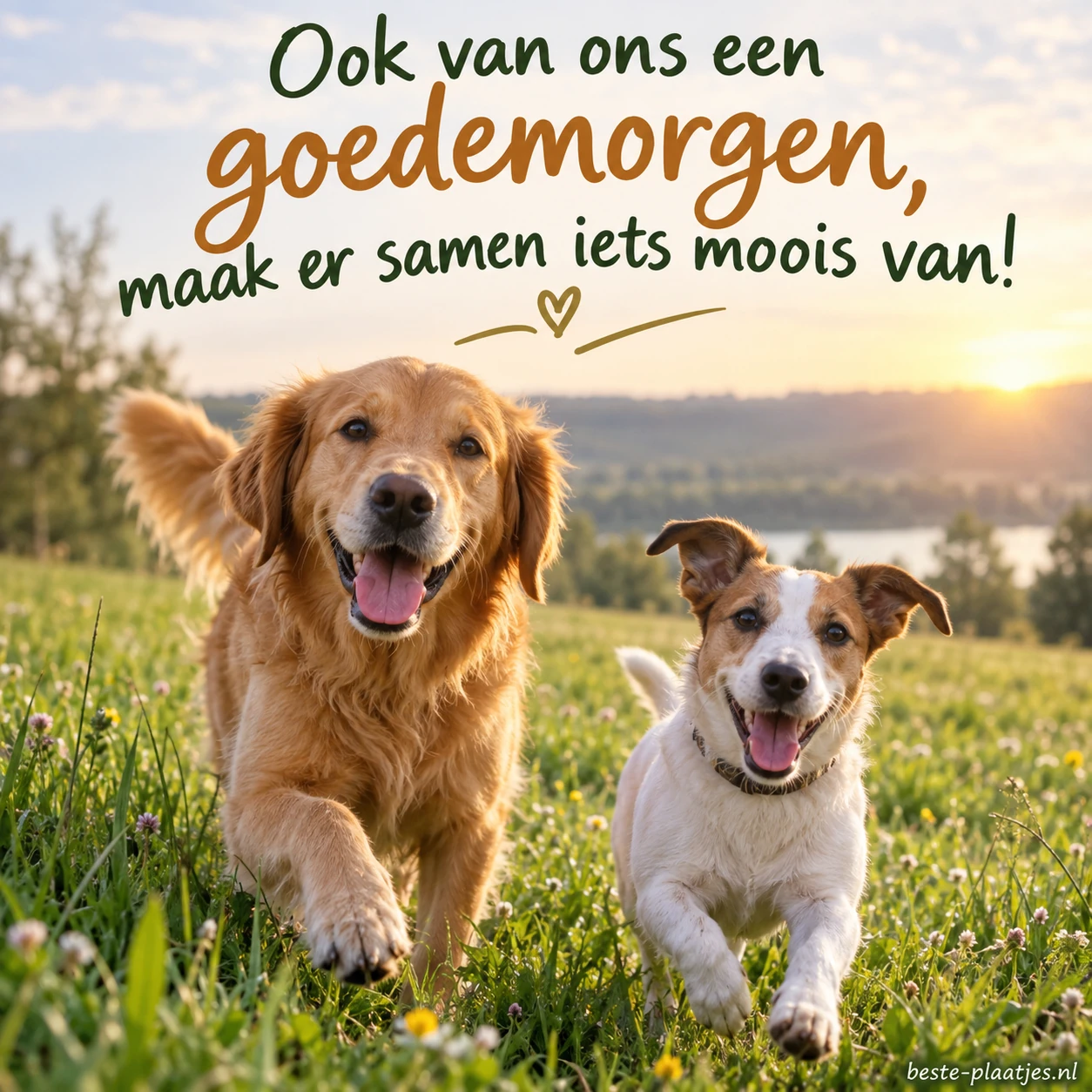 Twee vrolijke honden spelen samen in het frisse ochtendgras.