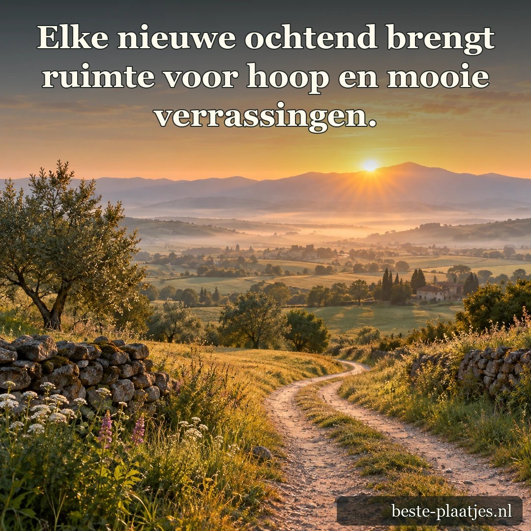De zon stijgt boven de bergen en verlicht een stille weg.