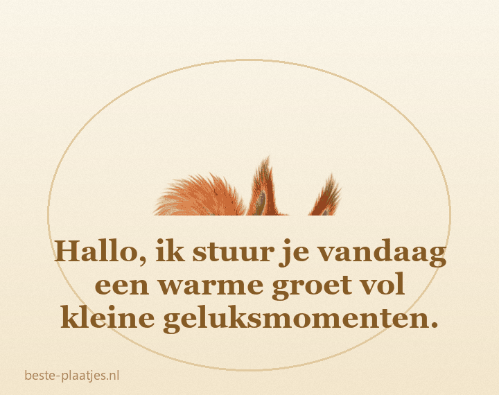 Een jonge eekhoorn gluurt achter sierlijke gouden letters vandaan.