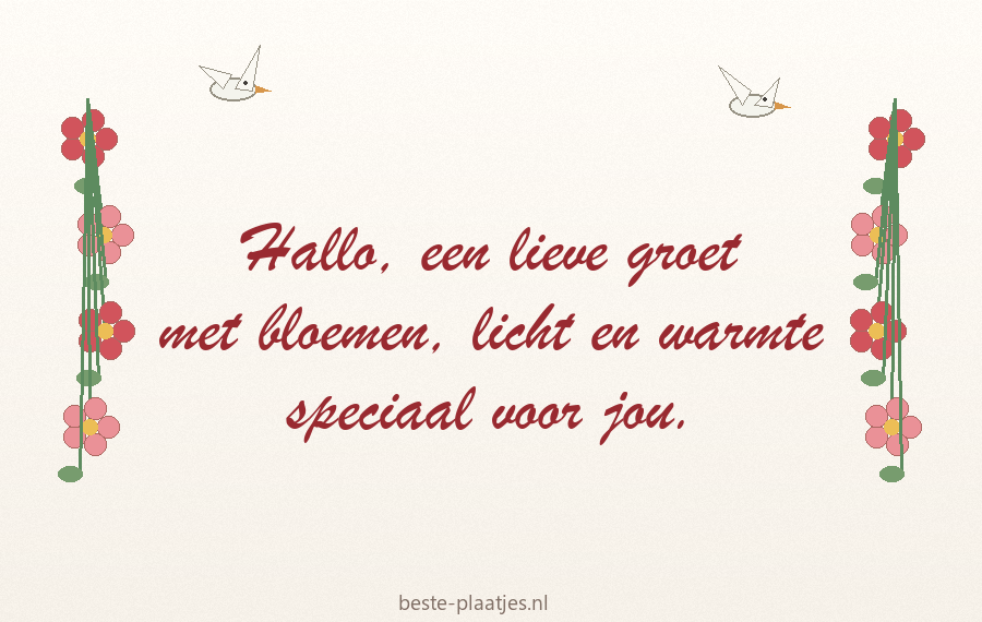 Sierlijke letters staan tussen bloemenranken terwijl twee vogels erover zweven.