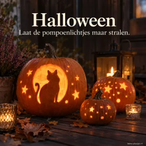 Pompoenen met verschillende uitgesneden patronen verlichten de Halloweenavond.