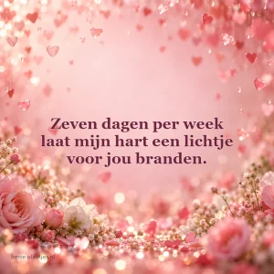 Hartvormige confetti schittert voor een zachte roze bloemenachtergrond.