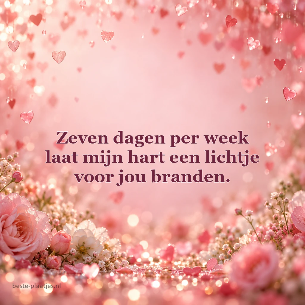 Hartvormige confetti schittert voor een zachte roze bloemenachtergrond.