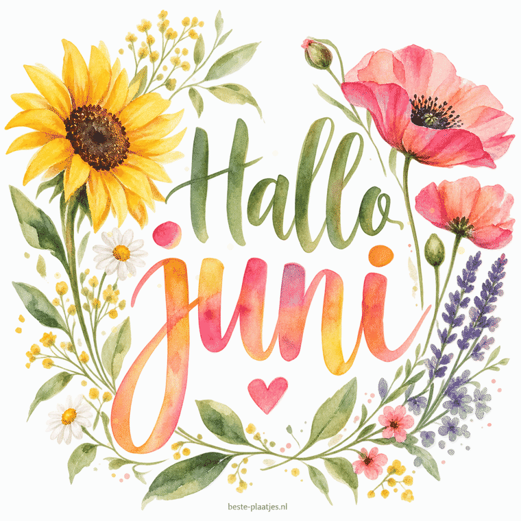 Waterverfletters staan tussen een zonnebloem en roze zomerbloemen.