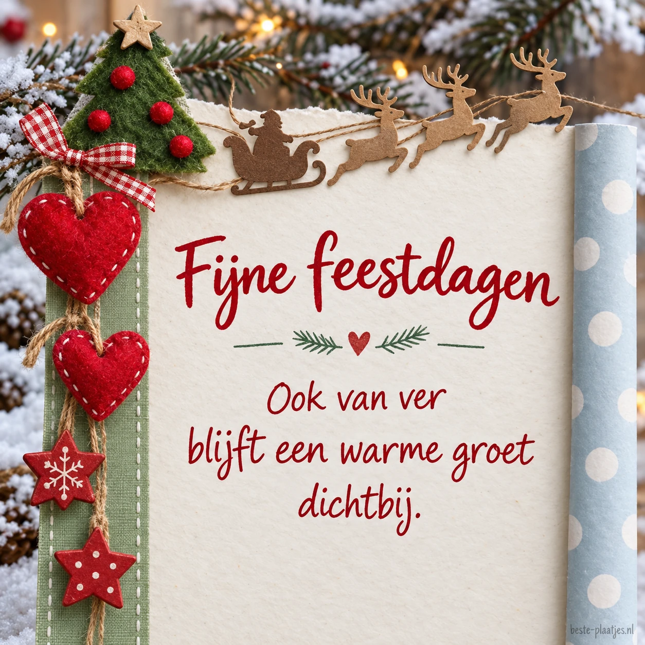 Een kaart met rode hartjes brengt een warme groet voor iemand op afstand.