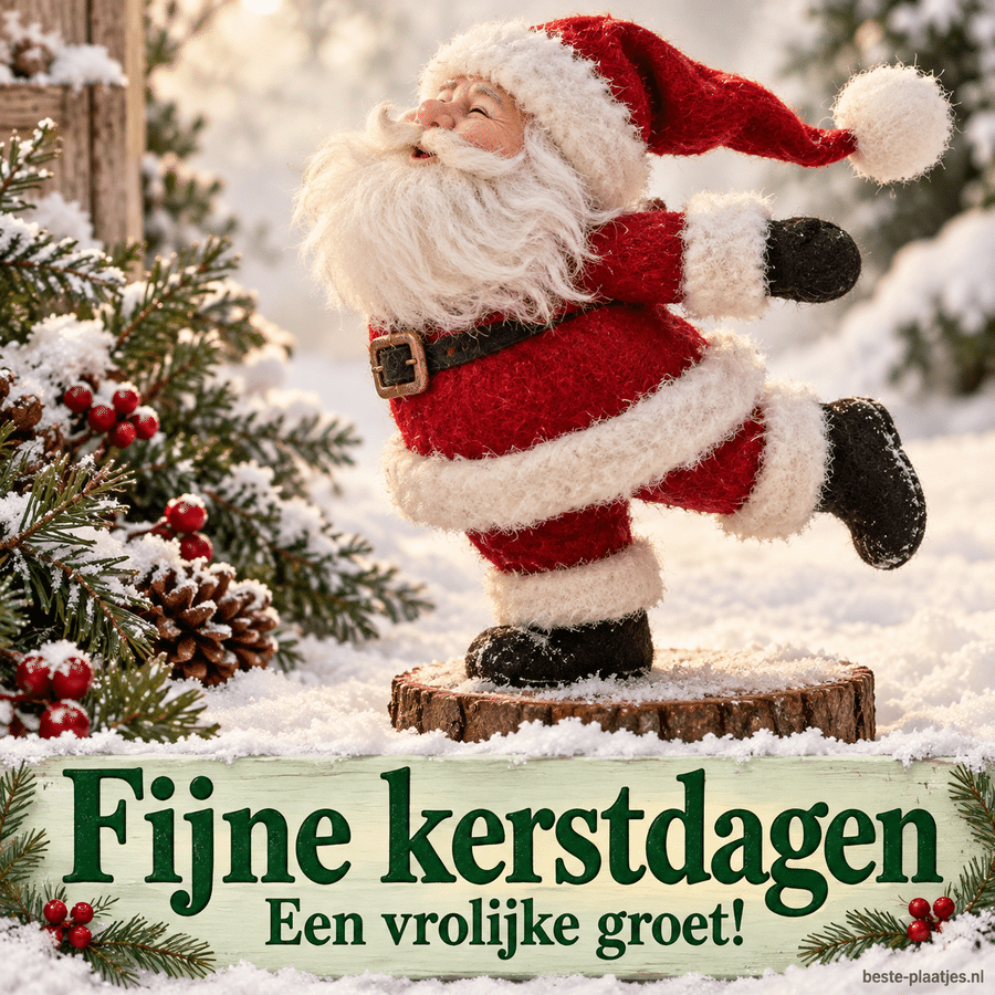 Een stoffen kerstman brengt een vrolijke kerstgroet.