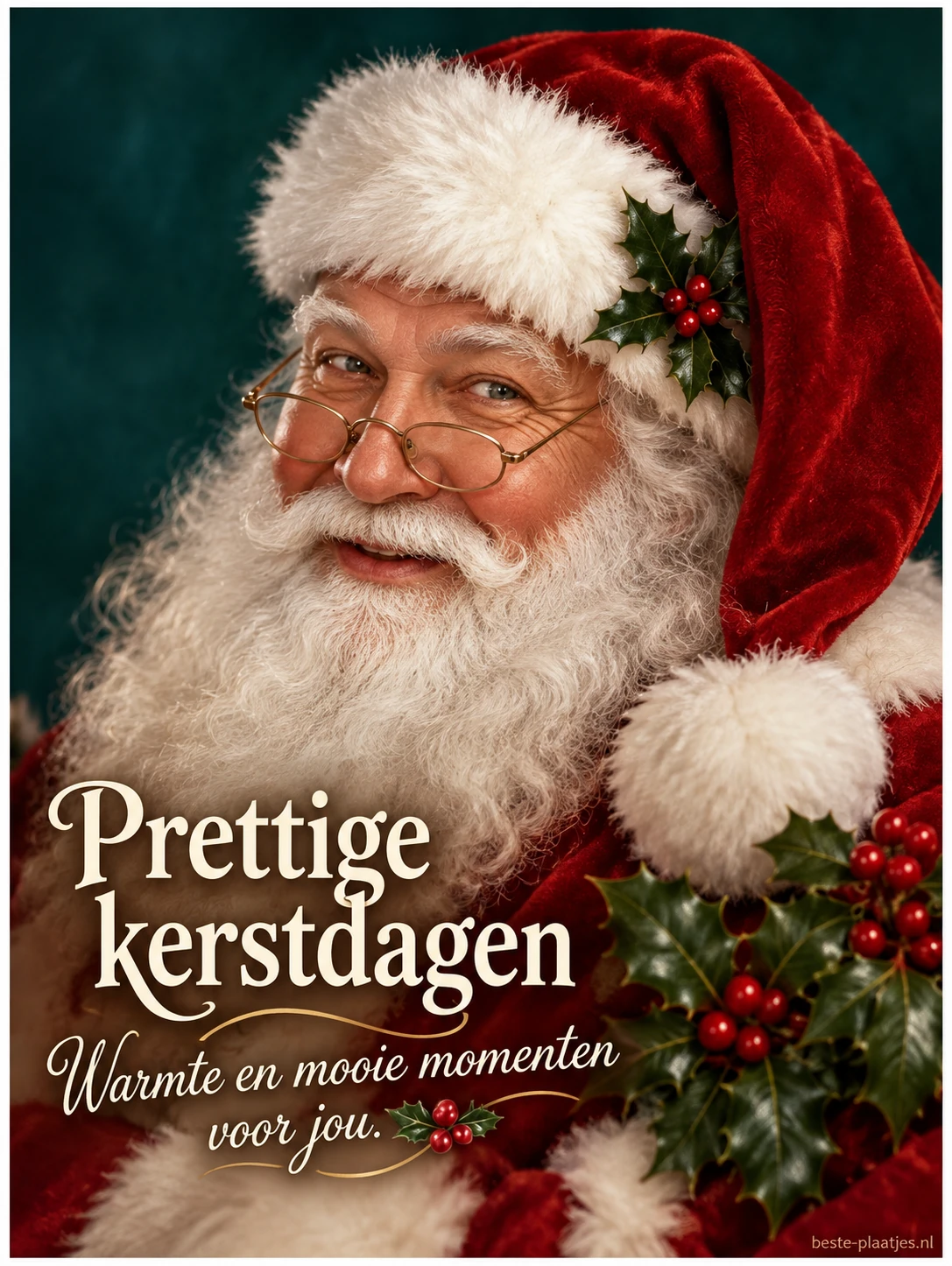 Een klassiek kerstmanportret brengt een warme wens voor de kerstdagen.