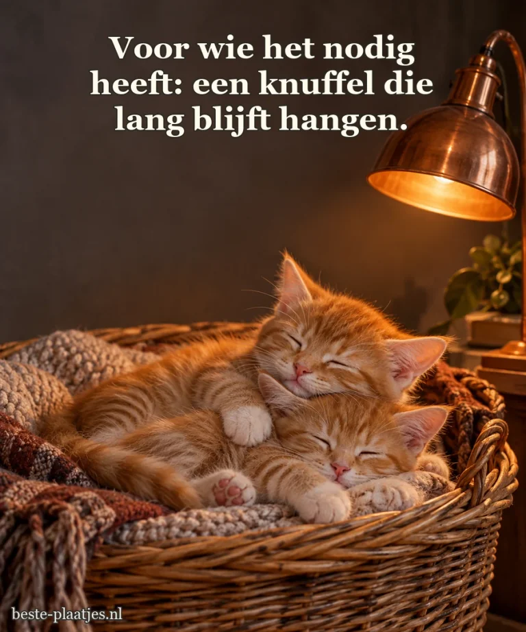 Twee rossige kittens slapen samen in een rieten mand.