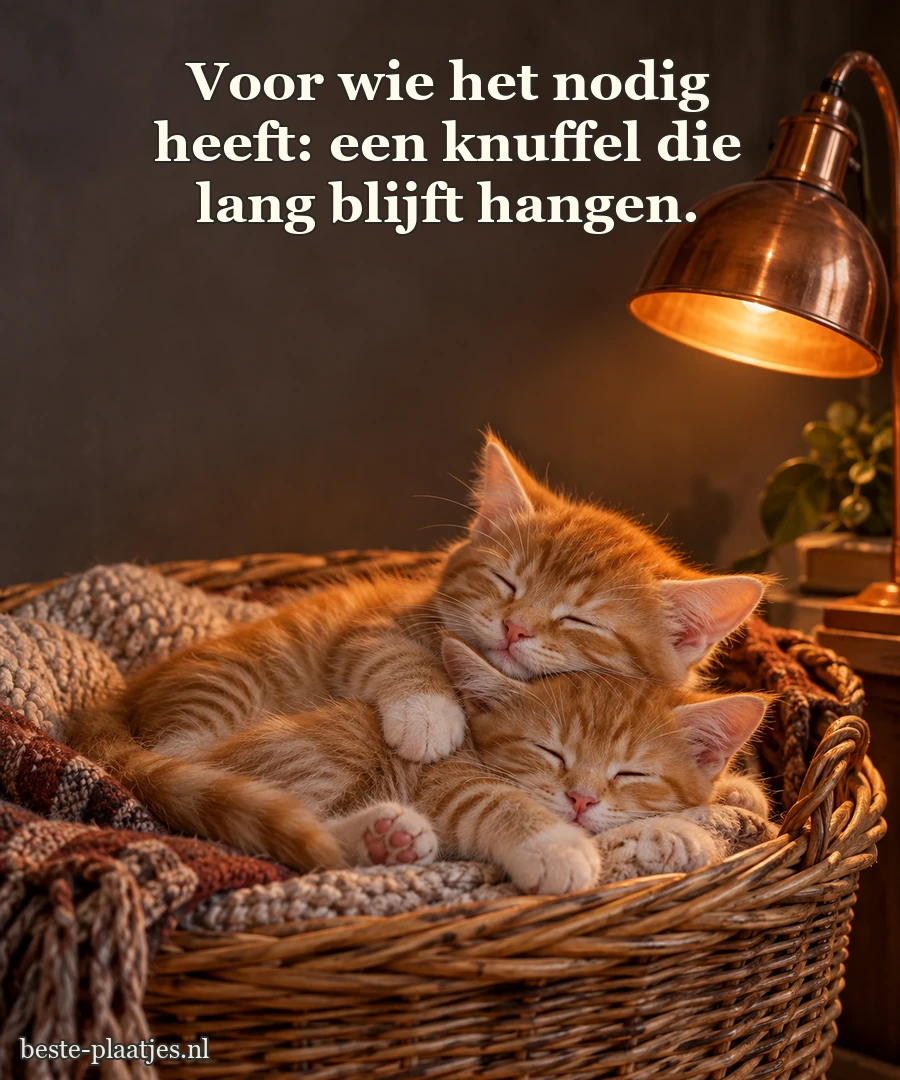 Twee rossige kittens slapen samen in een rieten mand.