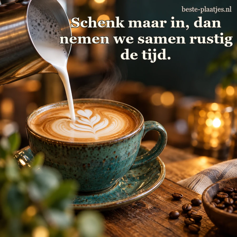 Havermelk vormt een rozet in een turquoise koffiekop.