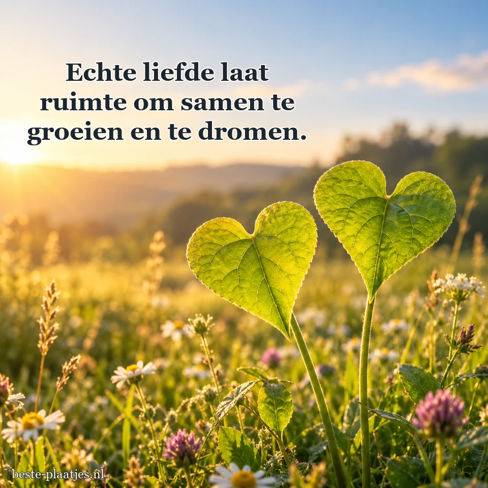 Twee hartvormige bladeren groeien tussen zachte grassen.