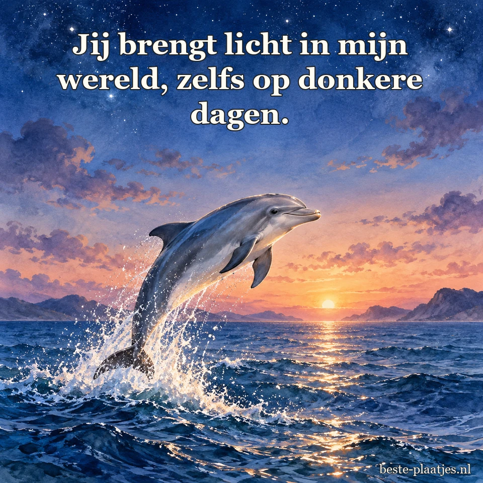 Een dolfijn springt door een schemerige sterrenhemel.