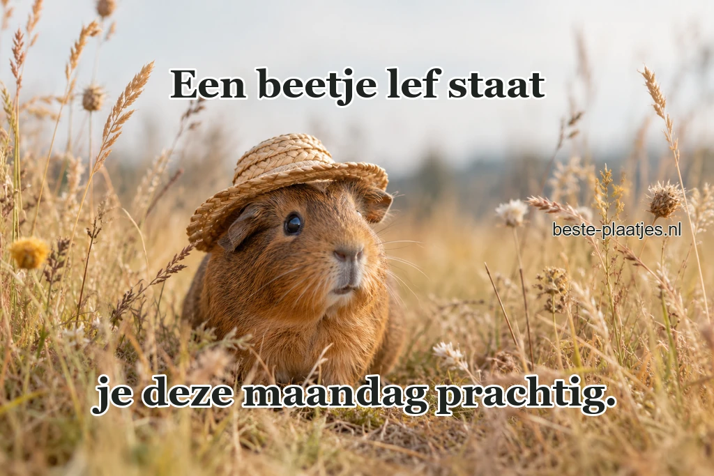 Een cavia zit met een kleine strohoed tussen droog gras. Een cavia zit met een kleine strohoed tussen droog gras.