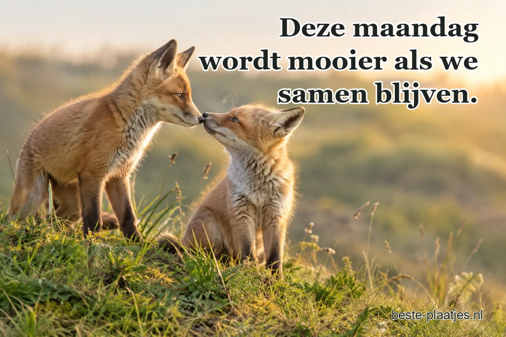 Twee jonge vossen raken elkaar voorzichtig met hun snuit aan. Twee jonge vossen raken elkaar voorzichtig met hun snuit aan.