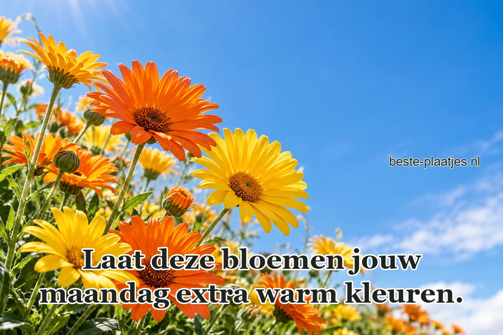 Gele en oranje margrieten staan in zonlicht. Gele en oranje margrieten staan in zonlicht.