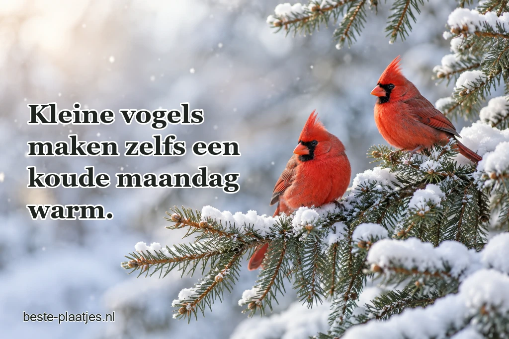 Twee rode kardinalen zitten op een besneeuwde sparrentak. Twee rode kardinalen zitten op een besneeuwde sparrentak.