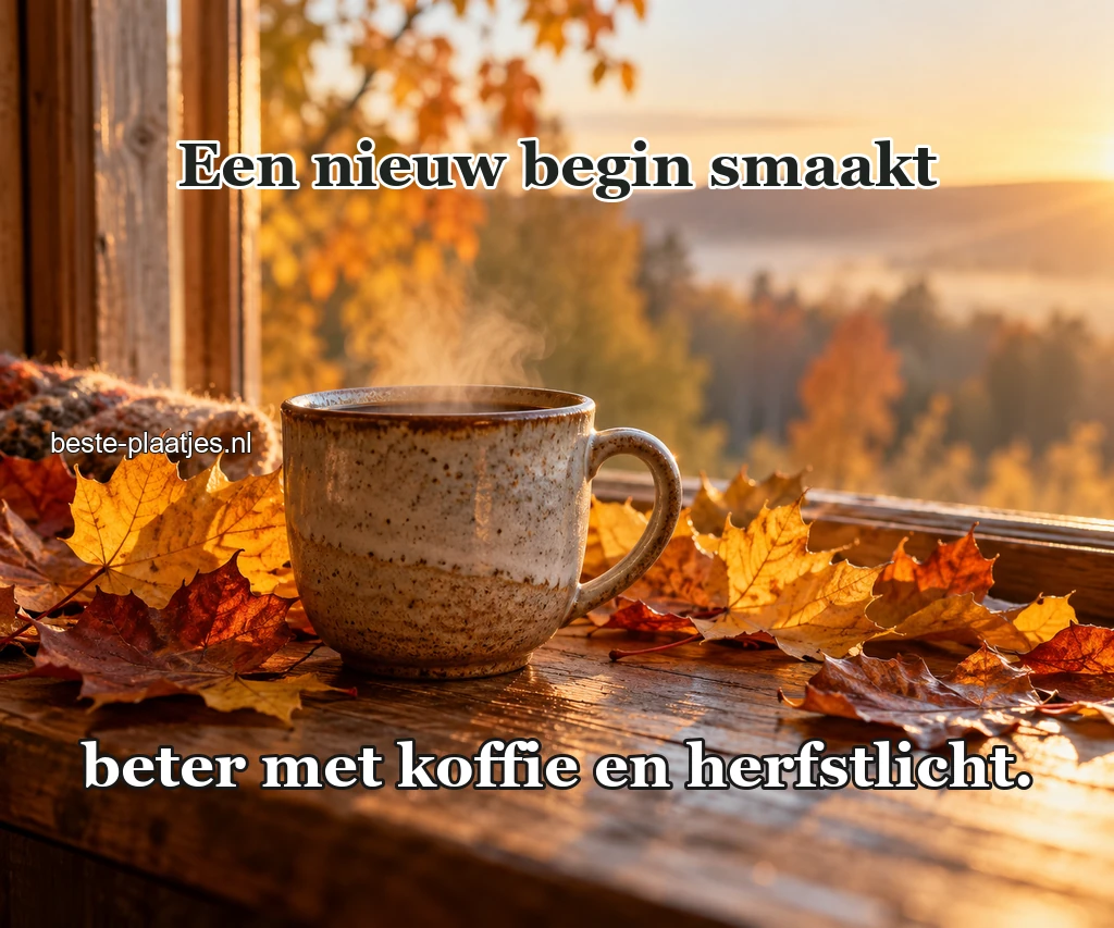 Een kop koffie staat tussen goudkleurige herfstbladeren. Een kop koffie staat tussen goudkleurige herfstbladeren.