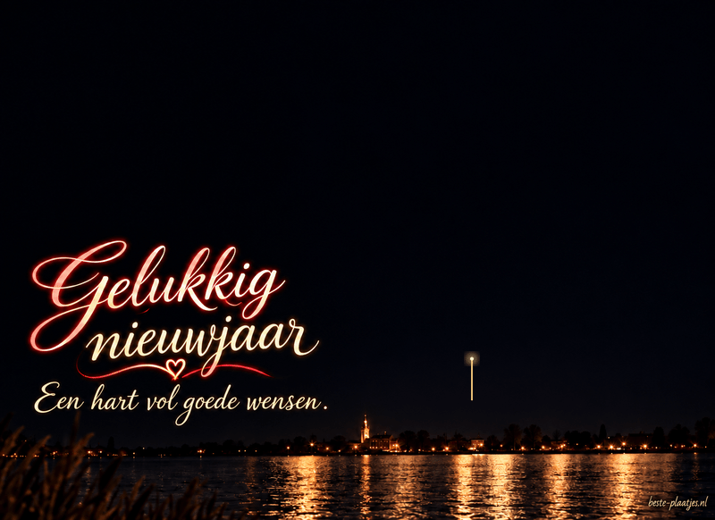 Een hart van kleurig vuurwerk brengt een liefdevolle nieuwjaarswens.