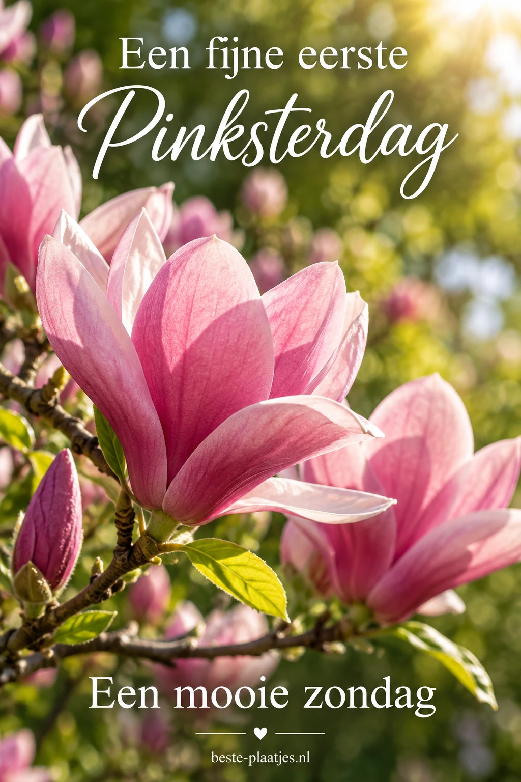 Roze magnolia's bloeien in de warme voorjaarszon.