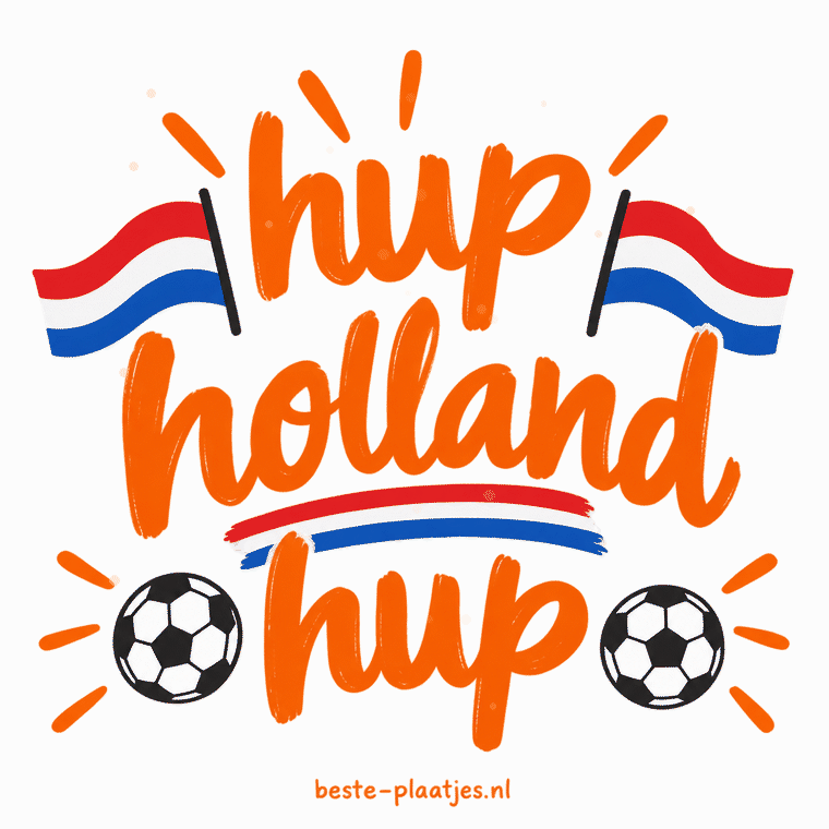 Oranje supportersletters en twee voetballen staan op een donkere kaart.