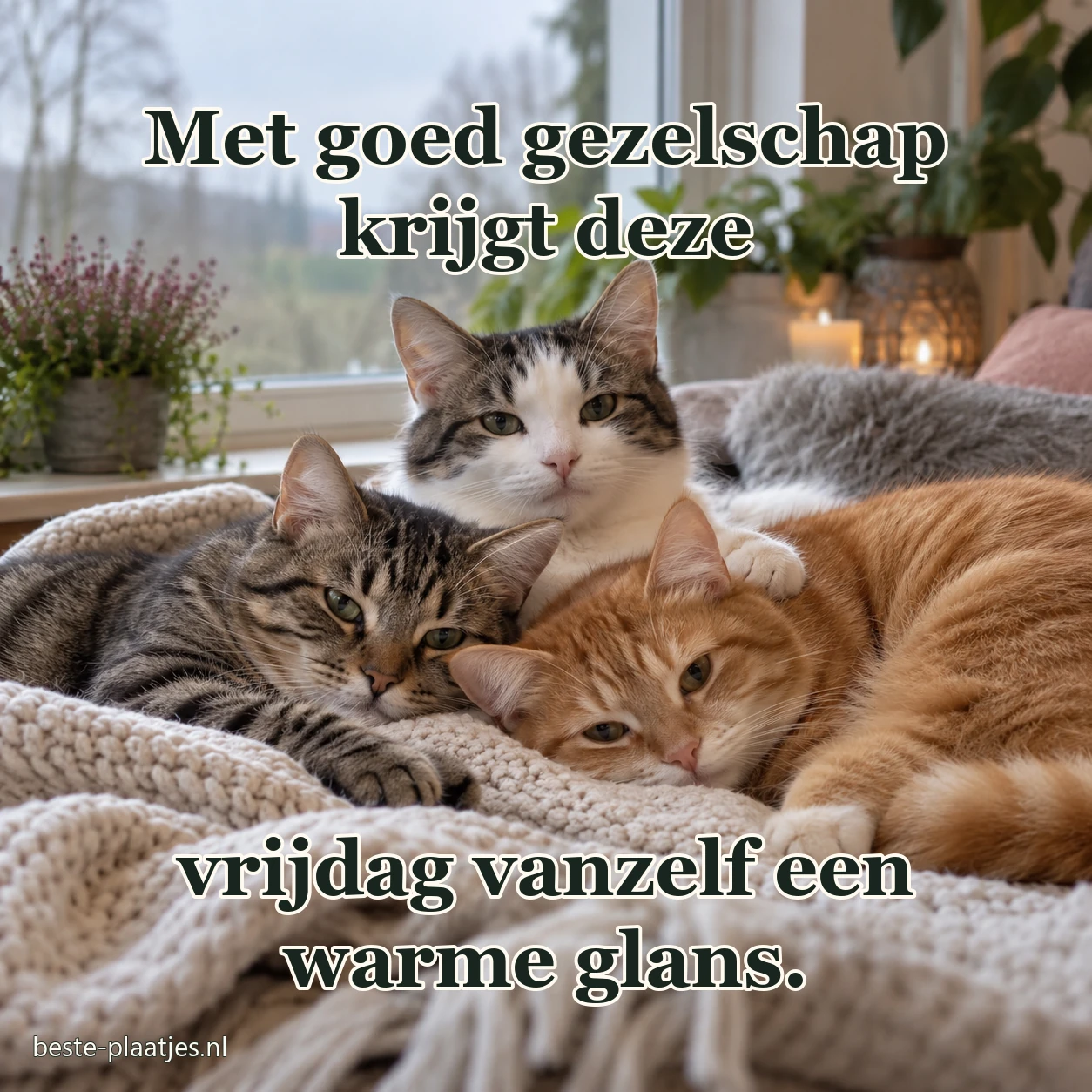 Drie katten zitten naast elkaar en kijken naar de ochtend. Drie katten zitten naast elkaar en kijken naar de ochtend.