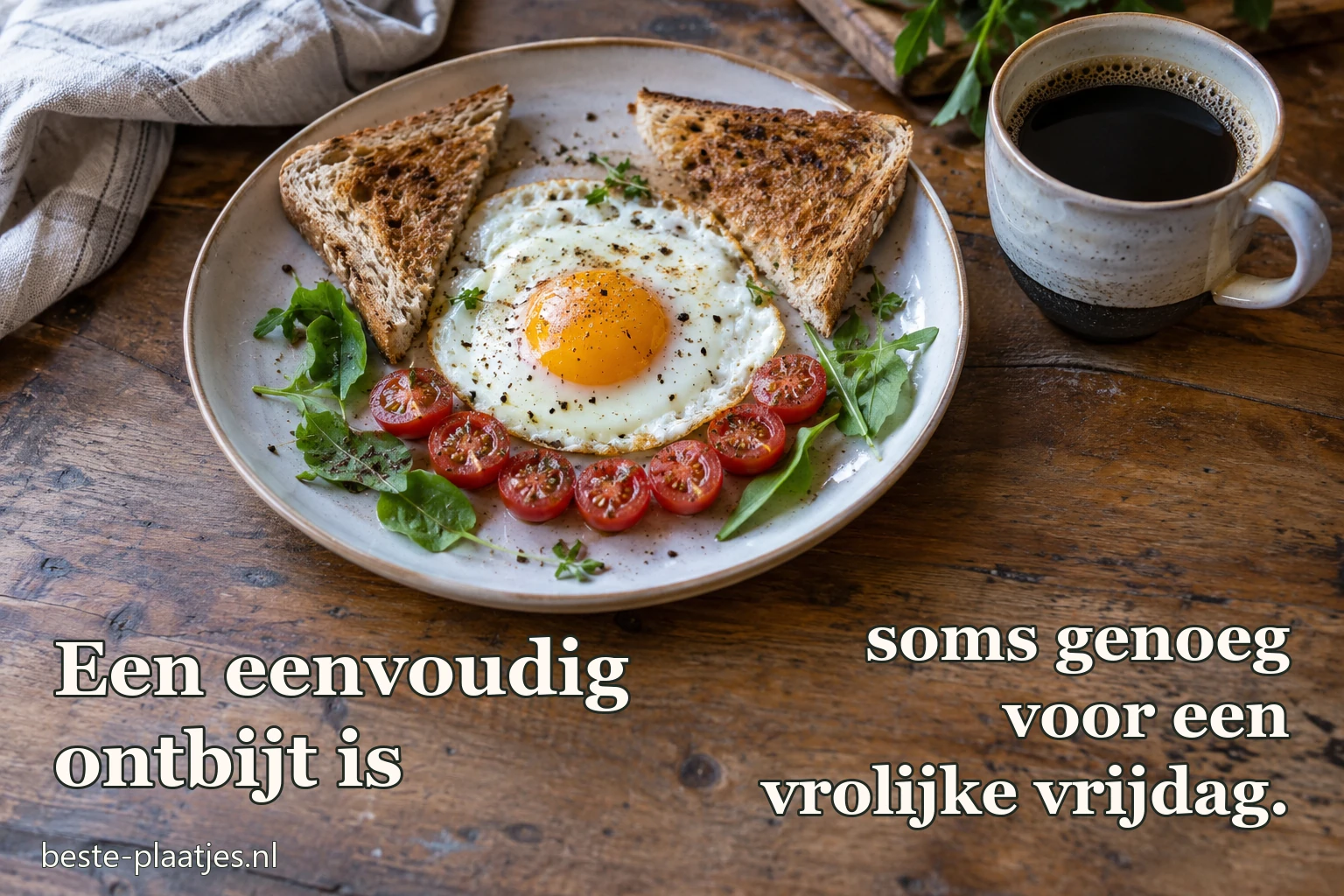 Een gebakken ei en koffie vormen samen een vrolijk ontbijt. Een gebakken ei en koffie vormen samen een vrolijk ontbijt.