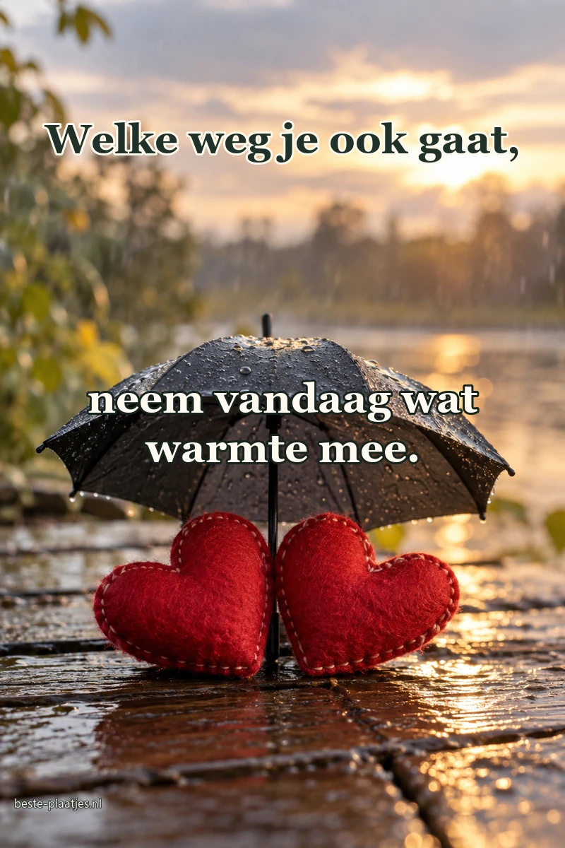 Twee rode vilten harten staan samen onder een kleine paraplu. Twee rode vilten harten staan samen onder een kleine paraplu.
