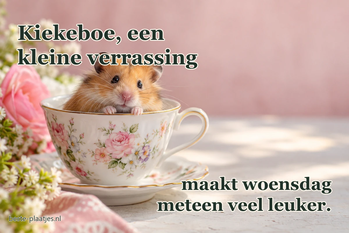 Een goudhamster kijkt uit een bloemrijk porseleinen kopje. Een goudhamster kijkt uit een bloemrijk porseleinen kopje.