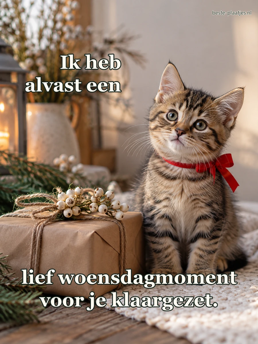 Een jonge tabbykat zit bij een eenvoudig ingepakt cadeautje. Een jonge tabbykat zit bij een eenvoudig ingepakt cadeautje.